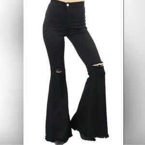 Xtra Wide Flared Black Frayed Hem Jeans by Foxblood